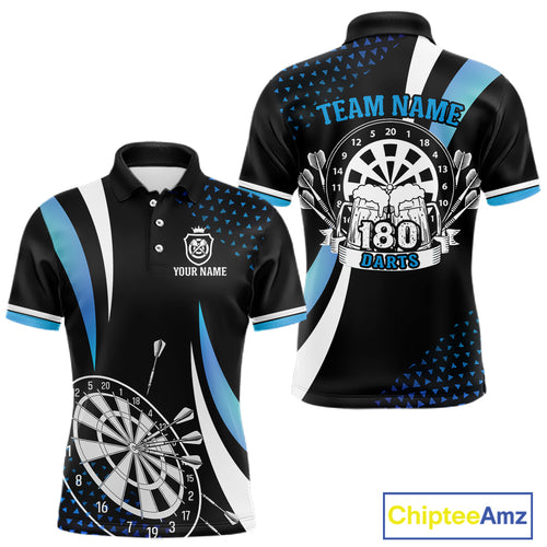 Funny Black And Blue 180 Darts Shirt For Men Custom Dartboard Jersey Team Polo & Quarter Zip TDM5088