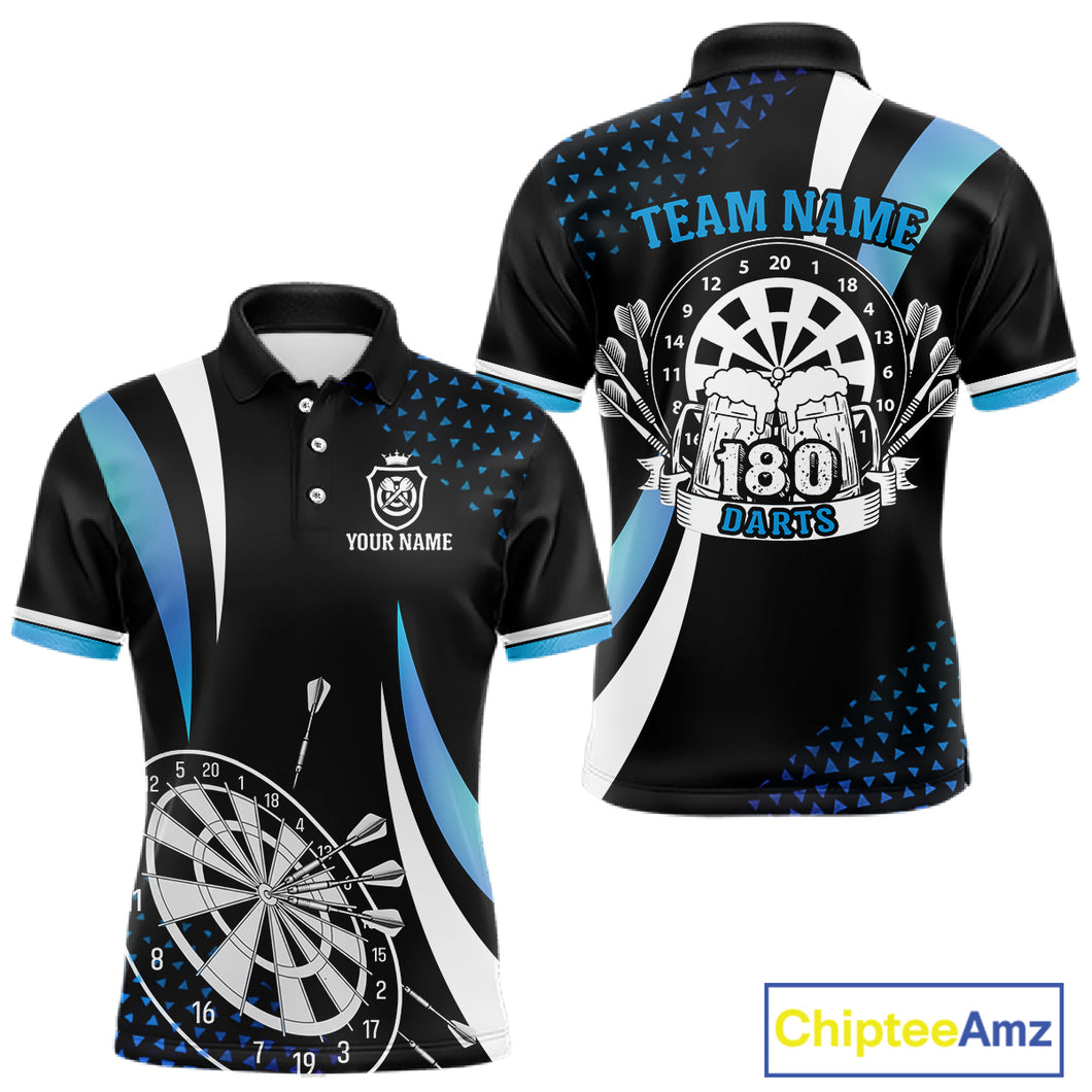 Funny Black And Blue 180 Darts Shirt For Men Custom Dartboard Jersey Team Polo & Quarter Zip TDM5088