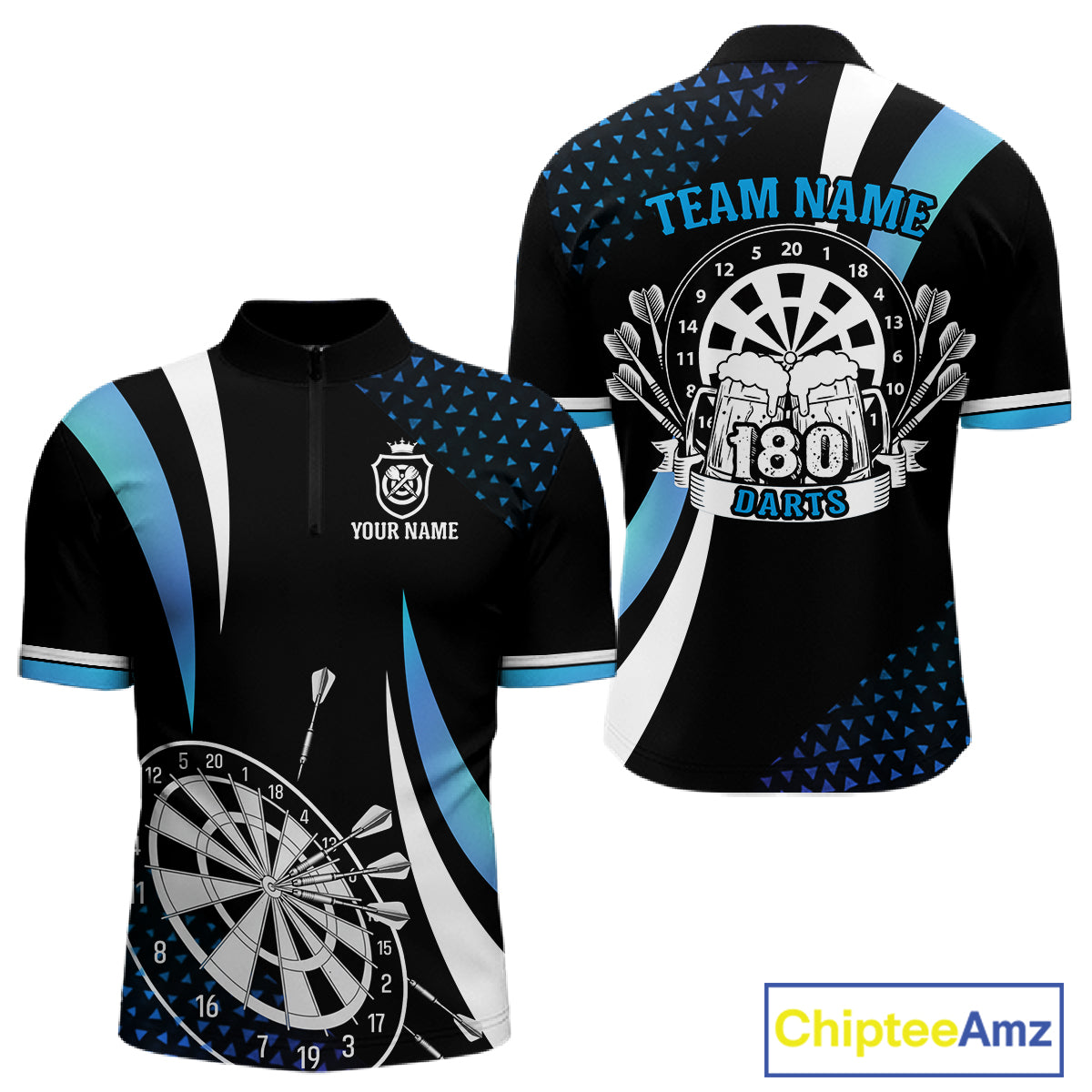 Funny Black And Blue 180 Darts Shirt For Men Custom Dartboard Jersey Team Polo & Quarter Zip TDM5088