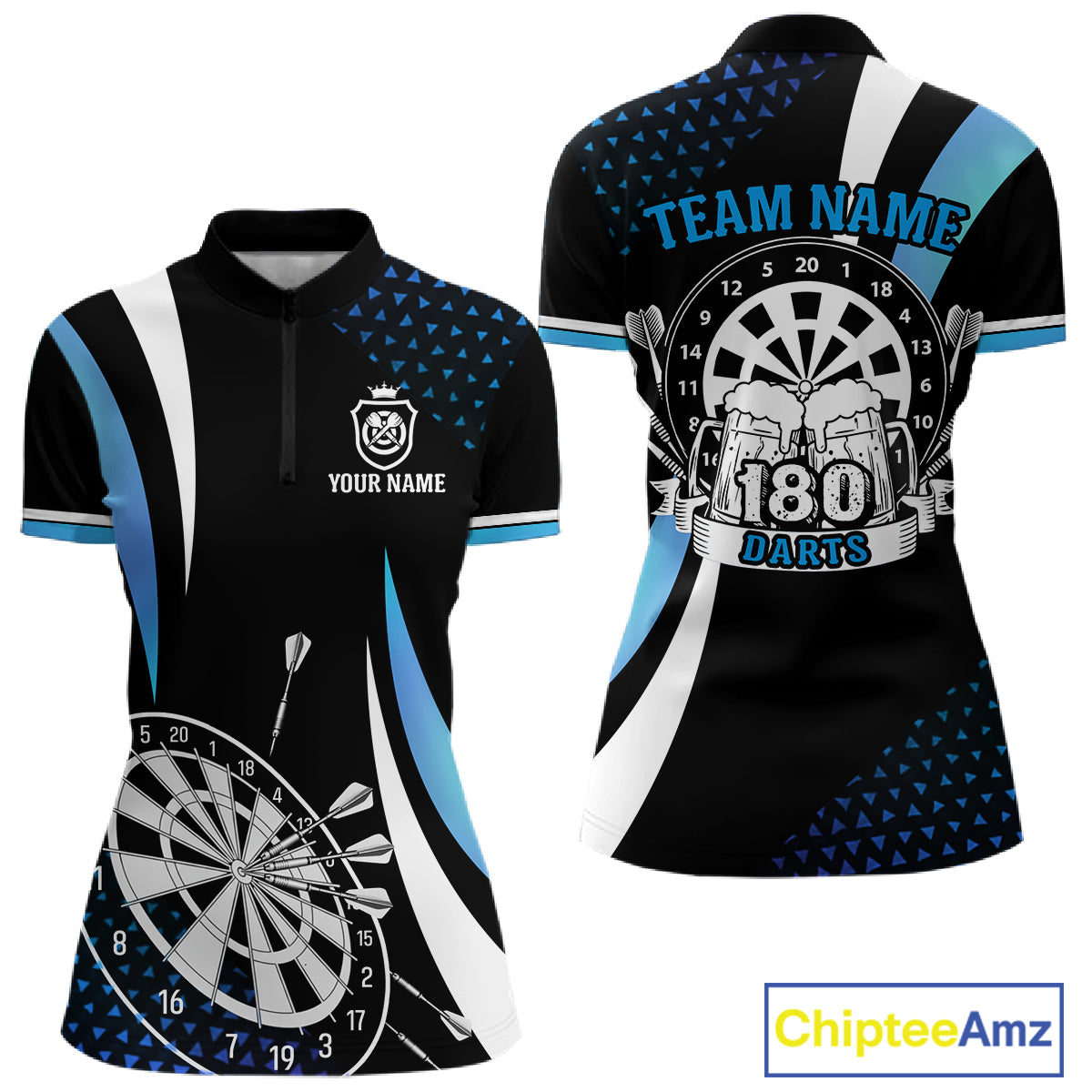 Funny Black And Blue 180 Darts Shirt For Women Custom Dartboard Jersey Team Polo & Quarter Zip TDM5088