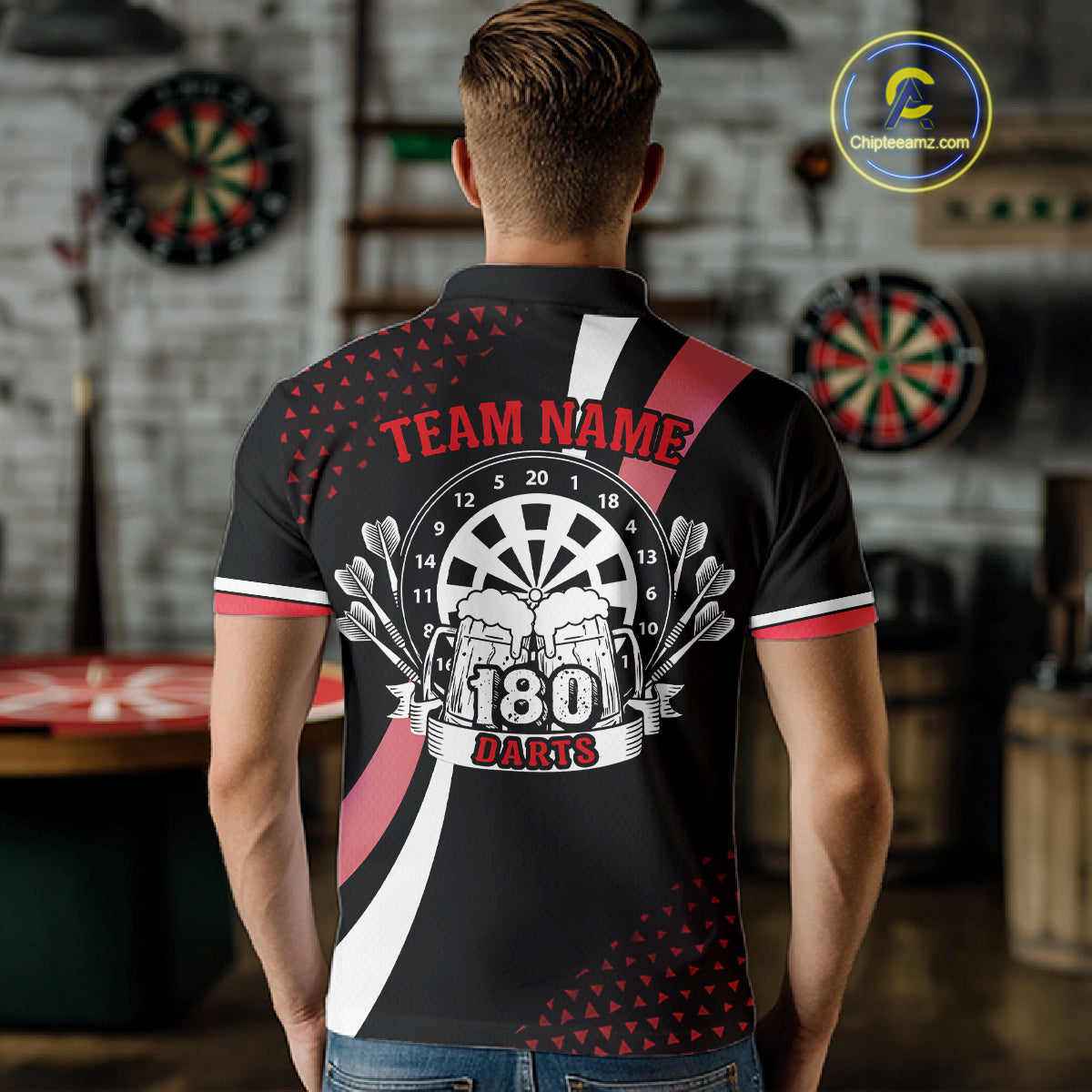 Funny Black And Red 180 Darts Shirt For Men Custom Dartboard Jersey Team Polo & Quarter Zip TDM5089