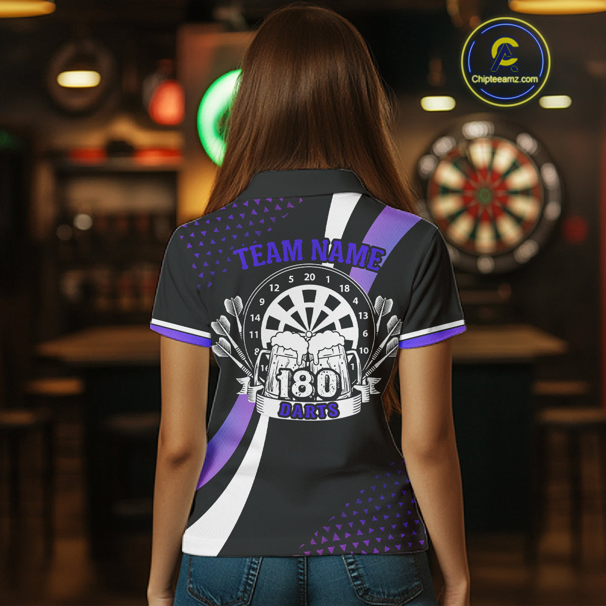 Funny Black And Purple 180 Darts Shirt For Women Custom Dartboard Jersey Team Polo & Quarter Zip TDM5090