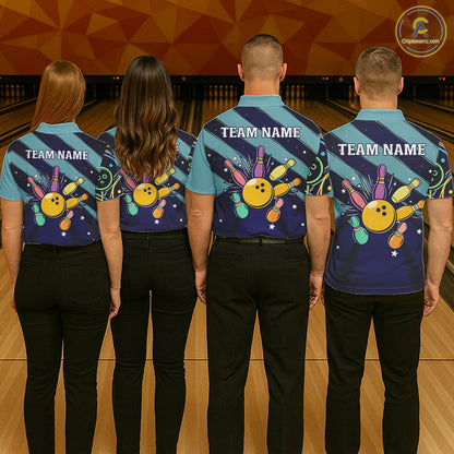 Personalized Funny Neon Bowing Shirt For Men, Retro Bowling Team Jersey Polo & 1/4 Zip | Teal TDM6187