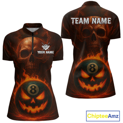 Funny Pumpkin 8 Ball Pool Billiard Shirt For Women Custom Halloween Billiard Team Shirt Outfit TDM4889