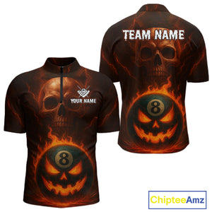 Funny Pumpkin 8 Ball Pool Billiard Shirt For Men Custom Halloween Billiard Team Shirt Outfit TDM4889