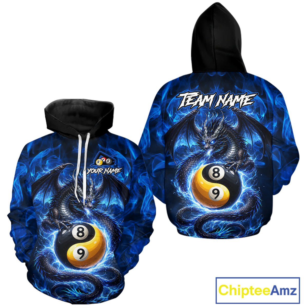 Custom Blue YinYang Dragon 8 Ball 9 Ball Pool Hoodie Shirt, Billiard Team Hoodie For Men And Women TDM5841
