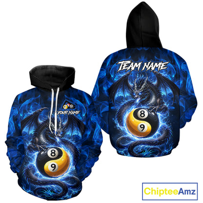 Custom Blue YinYang Dragon 8 Ball 9 Ball Pool Hoodie Shirt, Billiard Team Hoodie For Men And Women TDM5841