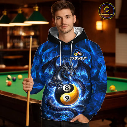 Custom Blue YinYang Dragon 8 Ball 9 Ball Pool Hoodie Shirt, Billiard Team Hoodie For Men And Women TDM5841
