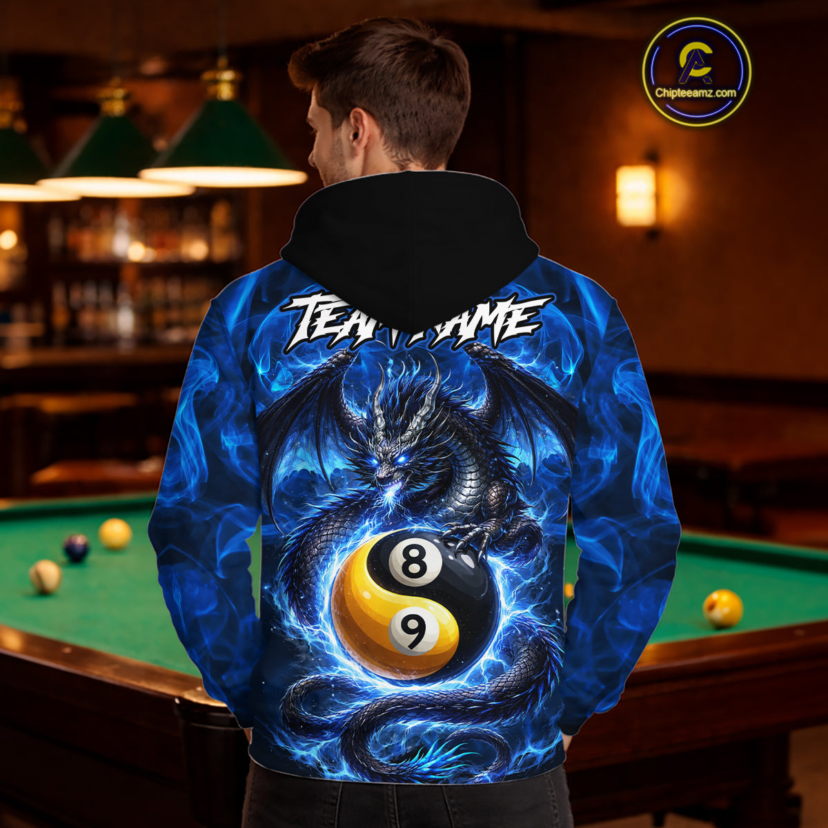 Custom Blue YinYang Dragon 8 Ball 9 Ball Pool Hoodie Shirt, Billiard Team Hoodie For Men And Women TDM5841