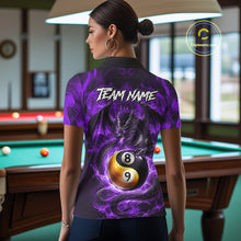 Load image into Gallery viewer, Purple 8 Ball &amp; 9 Ball Fire Yin And Yang Dragon Billiard Shirt For Women Custom Pool Team Jersey TDM5843