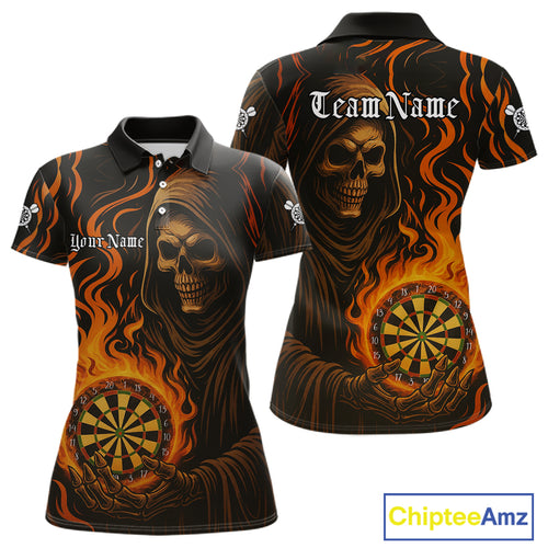 Personalized Flaming Grim Reaper Darts Shirt For Women Custom Dart Jersey Funny Halloween Dart Gift TDM4909