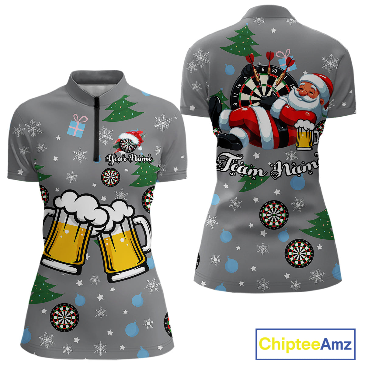 Funny Santa And Beer Christmas Darts Polo & 1/4 Zip For Women Custom Xmas Darts Shirt, Darts Gift TDM4911