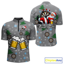 Load image into Gallery viewer, Funny Santa And Beer Christmas Darts Polo &amp; 1/4 Zip For Men Custom Xmas Darts Shirt, Darts Gift TDM4911