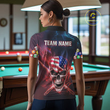 Load image into Gallery viewer, US Flag Patriotic Skull Women&#39;s Billiard Shirt Custom Pool Team Shirt Billiard Jersey Polo &amp; 1/4 Zip TDM5140