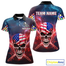 Load image into Gallery viewer, US Flag Patriotic Skull Women&#39;s Billiard Shirt Custom Pool Team Shirt Billiard Jersey Polo &amp; 1/4 Zip TDM5140