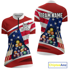 Load image into Gallery viewer, Personalized American Flag Billiard Shirt For Women Custom Patriotic Pool Team Jersey Polo &amp; 1/4 Zip TDM5610