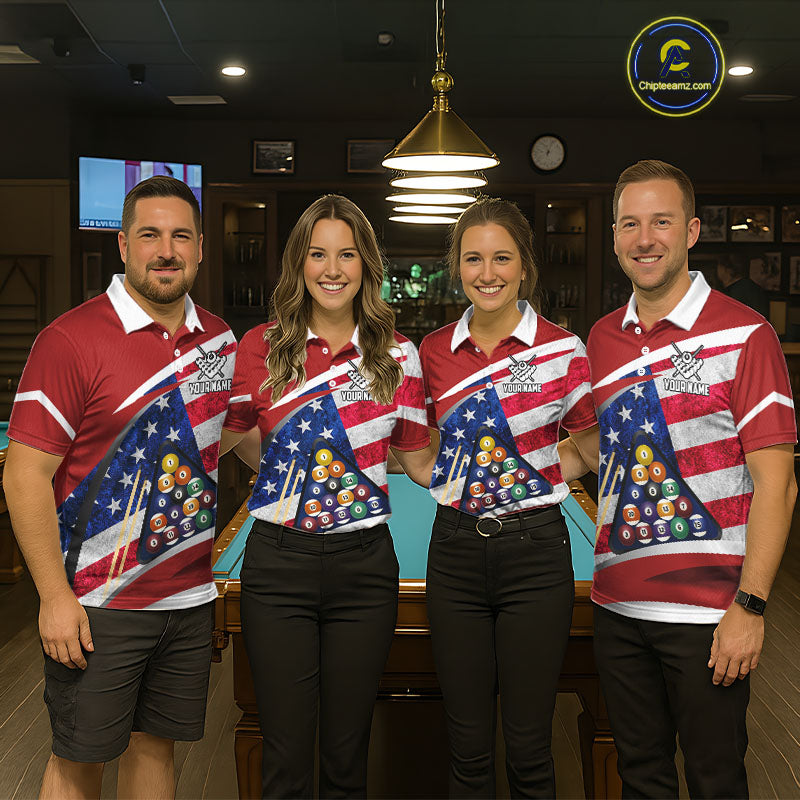 Personalized American Flag Billiard Shirt For Women Custom Patriotic Pool Team Jersey Polo & 1/4 Zip TDM5610