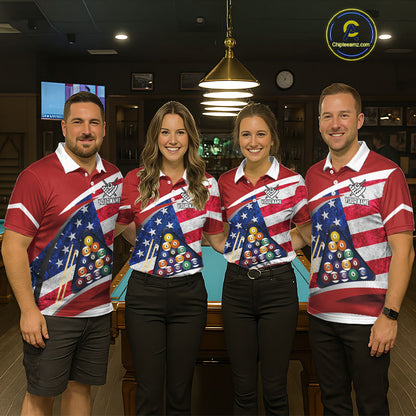 Personalized American Flag Billiard Shirt For Women Custom Patriotic Pool Team Jersey Polo & 1/4 Zip TDM5610