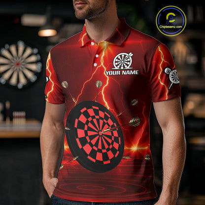 Personalized Dartboard Thunder Lightning Red Darts Shirt For Men Custom Glowing Darts Team Jersey TDM4919