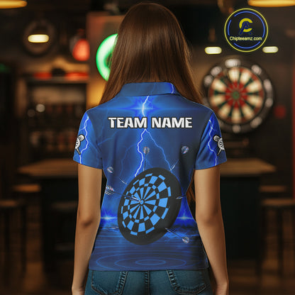 Personalized Dartboard Thunder Lightning Blue Darts Shirt For Women Custom Glowing Darts Team Jersey TDM4920
