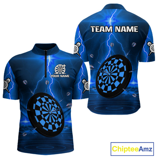Personalized Dartboard Thunder Lightning Blue Darts Shirt For Men Custom Glowing Darts Team Jersey TDM4920
