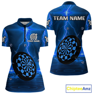 Personalized Dartboard Thunder Lightning Blue Darts Shirt For Women Custom Glowing Darts Team Jersey TDM4920