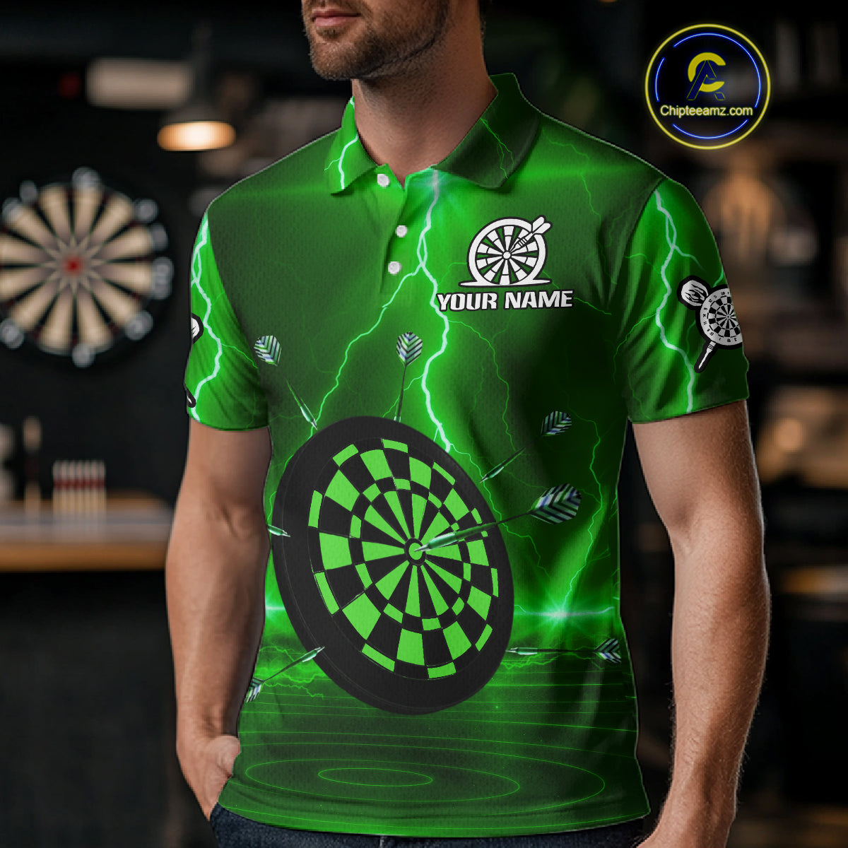 Personalized Dartboard Thunder Lightning Green Darts Shirt For Men Custom Glowing Darts Jersey TDM4921