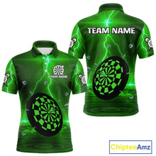 Load image into Gallery viewer, Personalized Dartboard Thunder Lightning Green Darts Shirt For Men Custom Glowing Darts Jersey TDM4921