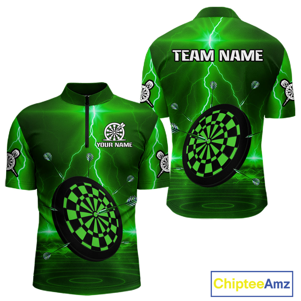 Personalized Dartboard Thunder Lightning Green Darts Shirt For Men Custom Glowing Darts Jersey TDM4921