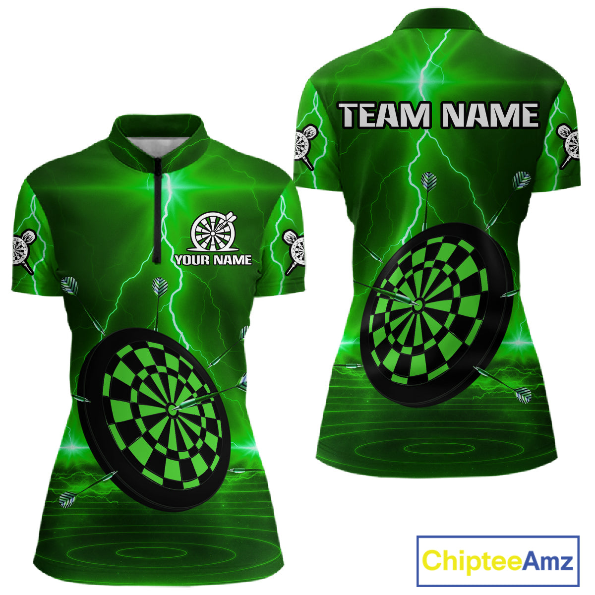 Personalized Dartboard Thunder Lightning Green Darts Shirt For Women Custom Glowing Darts Jersey TDM4921