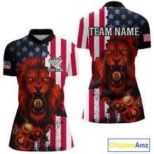 Load image into Gallery viewer, American Flag Lion 8 Ball Billiard Shirt For Women Custom Patriotic Pool Team Shirt Polo &amp; 1/4 Zip TDM5341