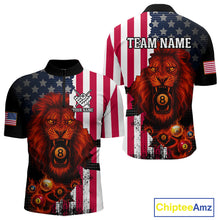 Load image into Gallery viewer, American Flag Lion 8 Ball Billiard Shirt For Men Custom Patriotic Pool Team Shirt Polo &amp; 1/4 Zip TDM5341
