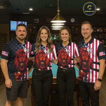 American Flag Lion 8 Ball Billiard Shirt For Women Custom Patriotic Pool Team Shirt Polo & 1/4 Zip TDM5341