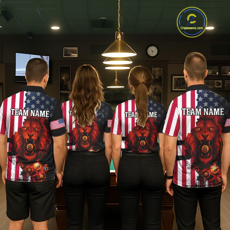 American Flag Lion 8 Ball Billiard Shirt For Women Custom Patriotic Pool Team Shirt Polo & 1/4 Zip TDM5341