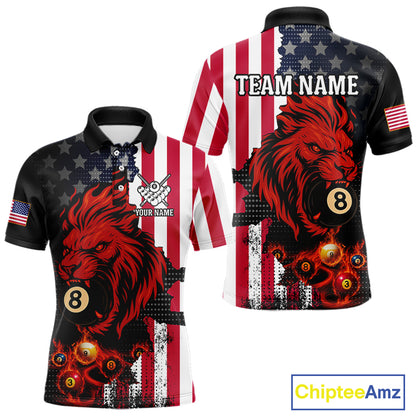 Personalized Lion American Flag Billiard Shirt For Men, 8 Ball Pool Team Jersey Polo & 1/4 Zip TDM5342