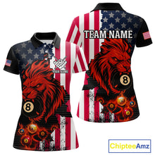 Load image into Gallery viewer, Personalized Lion American Flag Billiard Shirt For Women, 8 Ball Pool Team Jersey Polo &amp; 1/4 Zip TDM5342