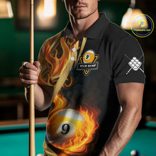Load image into Gallery viewer, Personalized Fire Flame 9 Ball Pool Golden Billiard Shirt For Men, Billiard Jersey Polo &amp; 1/4 Zip TDM5348