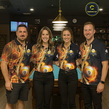 Load image into Gallery viewer, Personalized Fire Flame 9 Ball Pool Golden Billiard Shirt For Men, Billiard Jersey Polo &amp; 1/4 Zip TDM5348