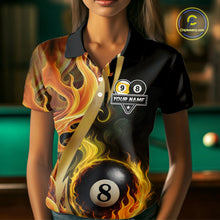 Load image into Gallery viewer, Orange 8 Ball &amp; 9 Ball Fire Flame Billiard Shirt For Women Custom Pool Team Shirts, Billiard Jersey TDM5349
