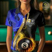 Load image into Gallery viewer, Blue 8 Ball &amp; 9 Ball Fire Flame Billiard Shirt For Women Custom Pool Team Shirts, Billiard Jersey TDM5350