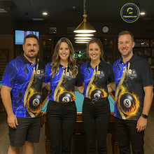Load image into Gallery viewer, Blue 8 Ball &amp; 9 Ball Fire Flame Billiard Shirt For Women Custom Pool Team Shirts, Billiard Jersey TDM5350