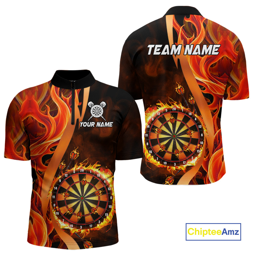 Orange Flaming Dartboard Golden Darts Shirt For Men Custom Darts Jersey Team Polo & 1/4 Zip TDM5351