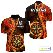 Load image into Gallery viewer, Orange Flaming Dartboard Golden Darts Shirt For Men Custom Darts Jersey Team Polo &amp; 1/4 Zip TDM5351