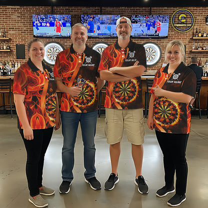 Orange Flaming Dartboard Golden Darts Shirt For Women Custom Darts Jersey Team Polo & 1/4 Zip TDM5351