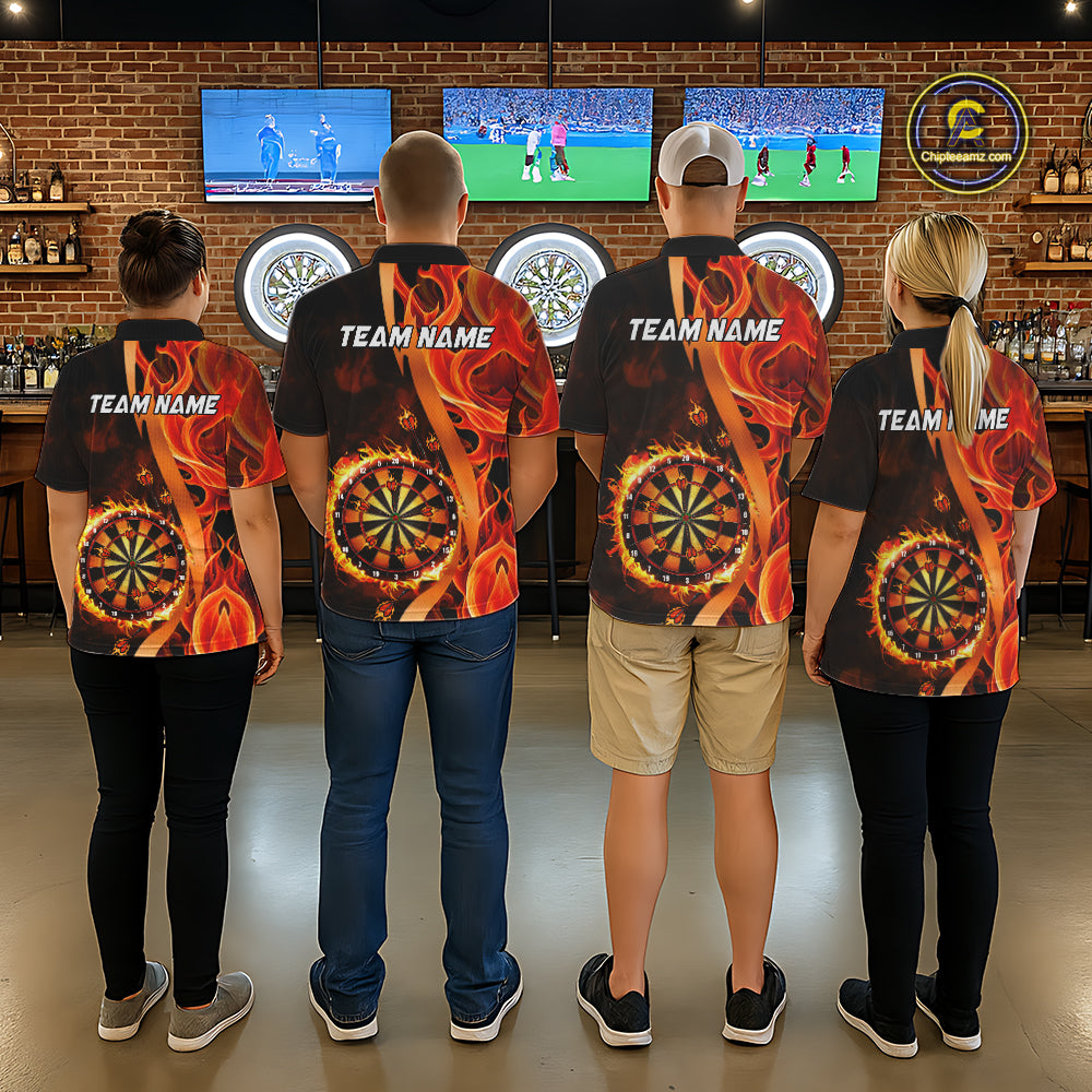 Orange Flaming Dartboard Golden Darts Shirt For Women Custom Darts Jersey Team Polo & 1/4 Zip TDM5351