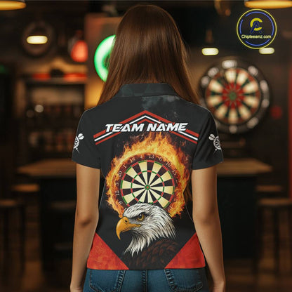 Black And Red Flaming Dartboard Eagle Darts Shirt For Women Custom Darts Jersey Team Polo & 1/4 Zip TDM6007
