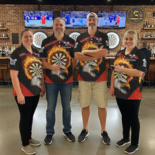Load image into Gallery viewer, Black And Red Flaming Dartboard Eagle Darts Shirt For Women Custom Darts Jersey Team Polo &amp; 1/4 Zip TDM6007