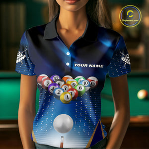 Blue Billiard Jersey For Women Custom 3D Billiard Tournament Shirt, Pool Team Jersey Polo & 1/4 Zip TDM4930