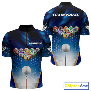 Blue Billiard Jersey For Men Custom 3D Billiard Tournament Shirt, Pool Team Jersey Polo & 1/4 Zip TDM4930