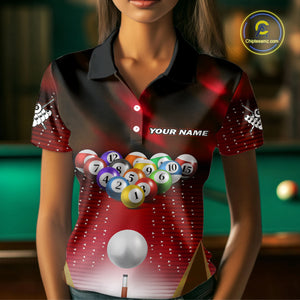 Red Billiard Jersey For Women Custom 3D Billiard Tournament Shirt, Pool Team Jersey Polo & 1/4 Zip TDM4931